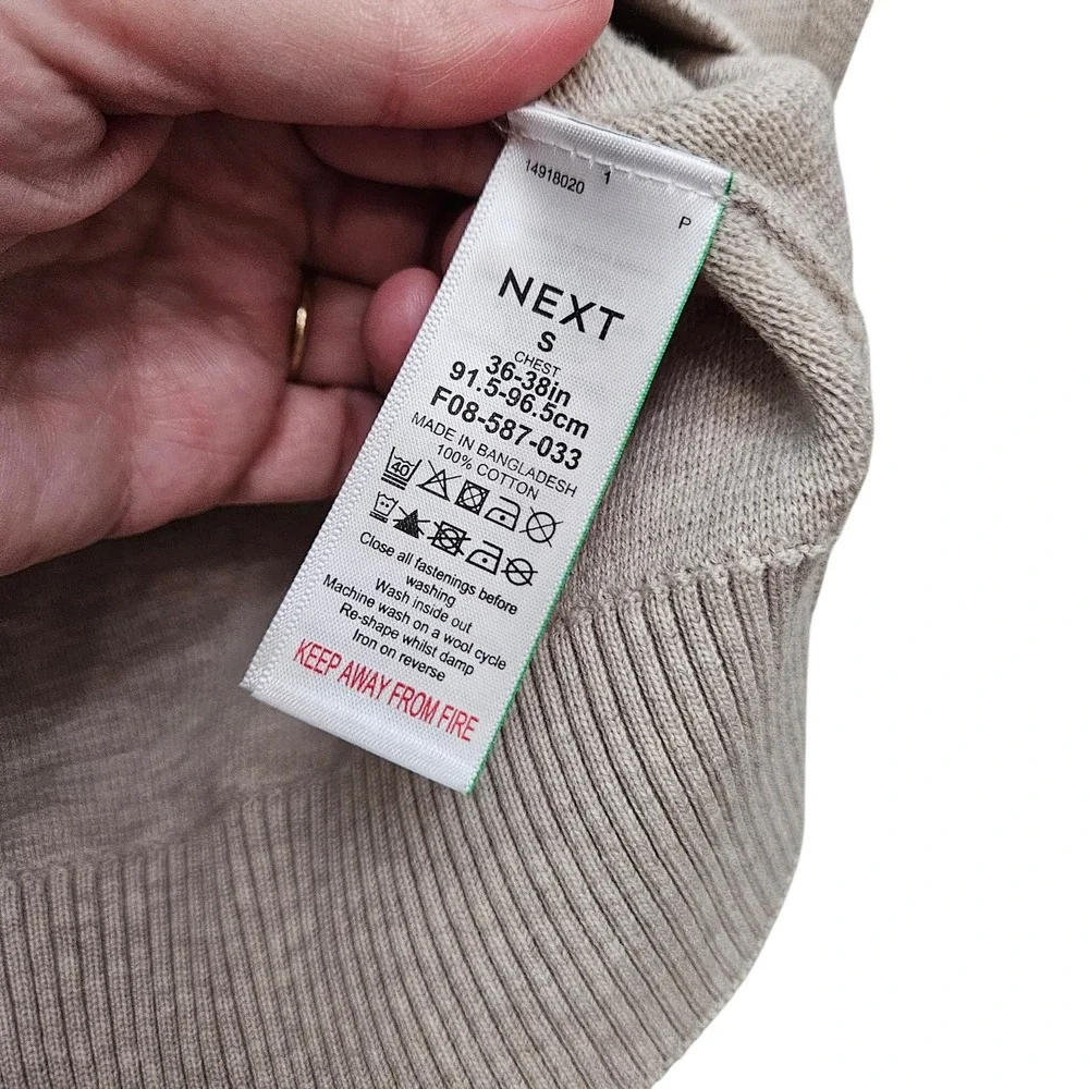 Next Quarter Zip Sweater Mens Small Taupe‎ Cotton Textured Mock Neck Casual